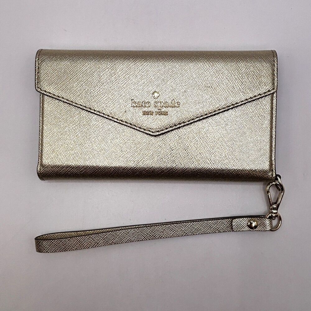 Kate Spade New York Envelope Wristlet Phone Wallet Gold Glitter Wrap